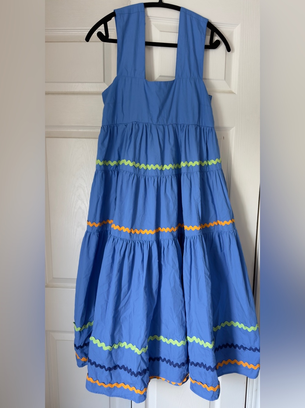 Maeve Anthropologie Blue Tiered Maxi Dress with Multicolor Ric Rac - Picture 4 of 5